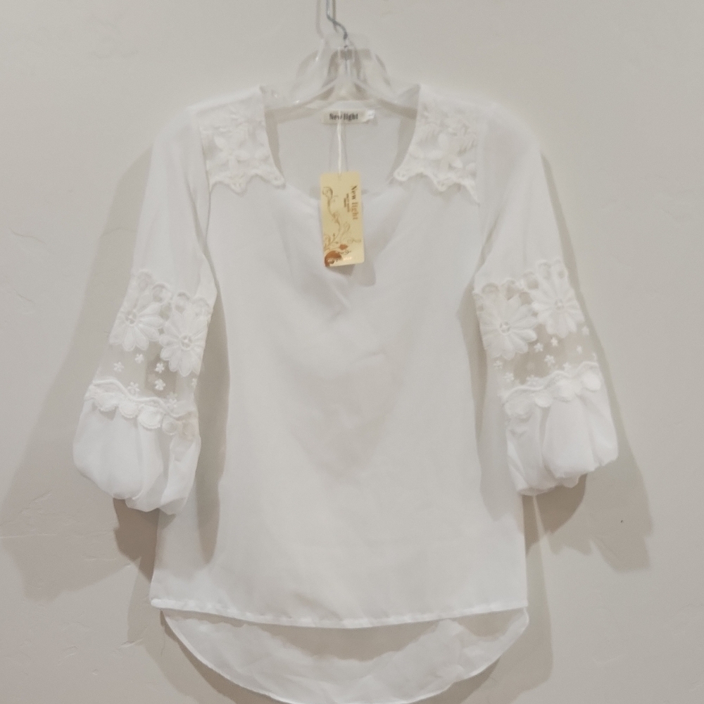 New Light White Lace Detail Blousen